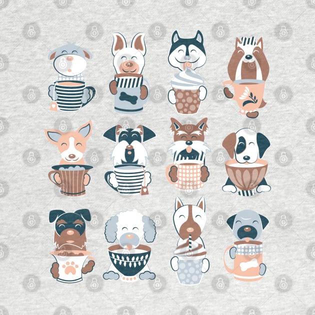 Doggie Coffee and Tea Time 2 // navy blue background by SelmaCardoso